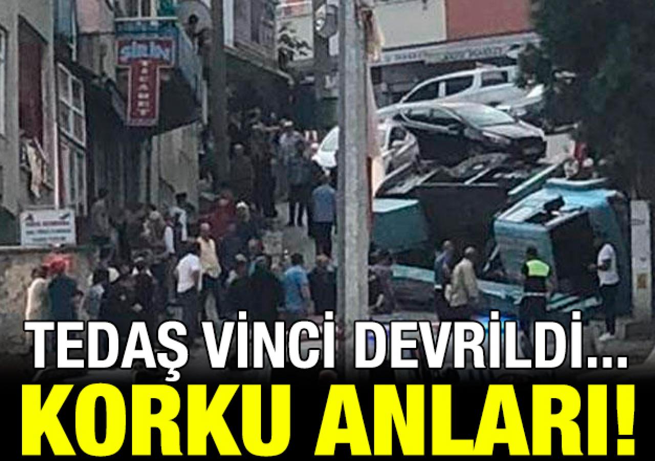 TEDAŞ vinci devrildi! Trabzon'da korku anları...