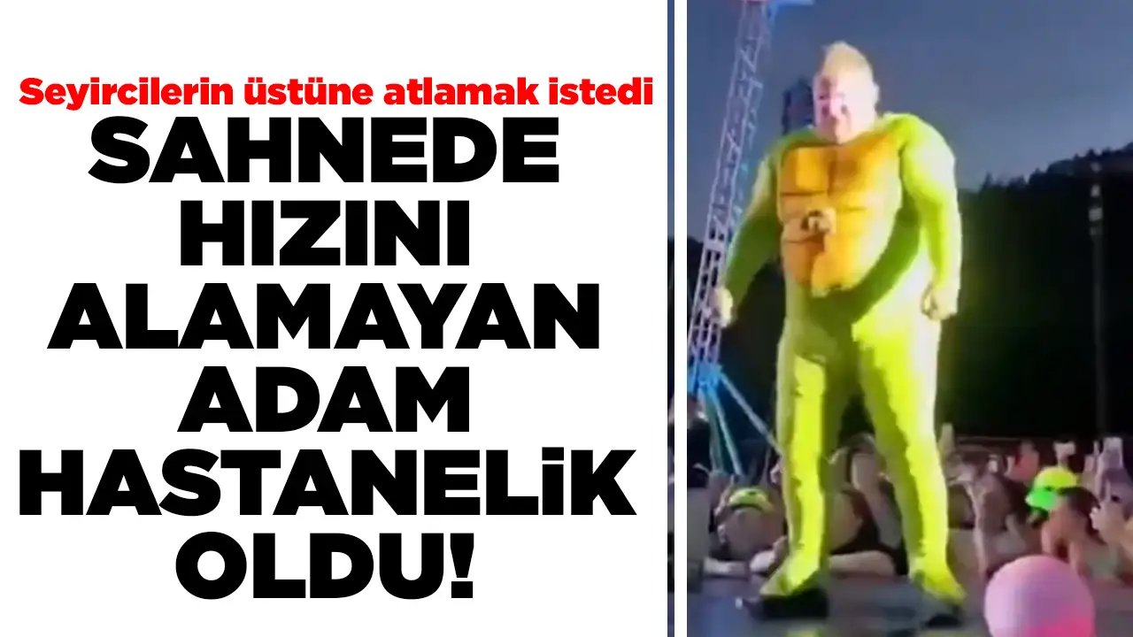 Sahne şovunda hızını alamayan adam seyircilerin üstüne atlamak isteyince yere çakıldı