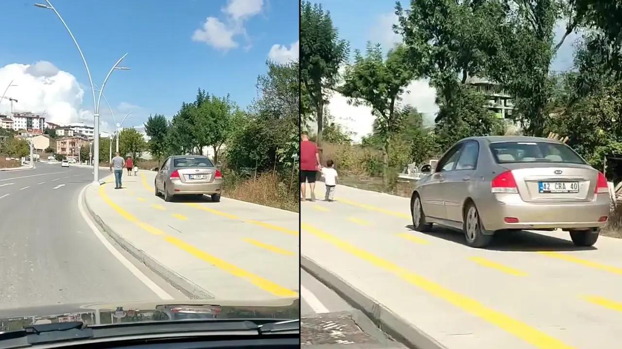 Boş yol yerine kaldırımdan gitti, üstüne korna çalarak yol istedi