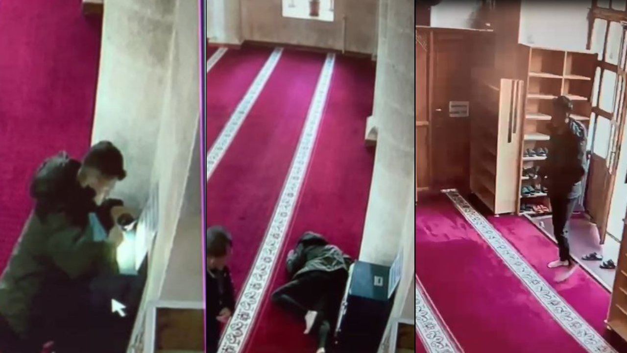 Cami kasasındaki yardım paralarını çaldı, içeri gelen kişileri görünce uyuyor numarası yaptı