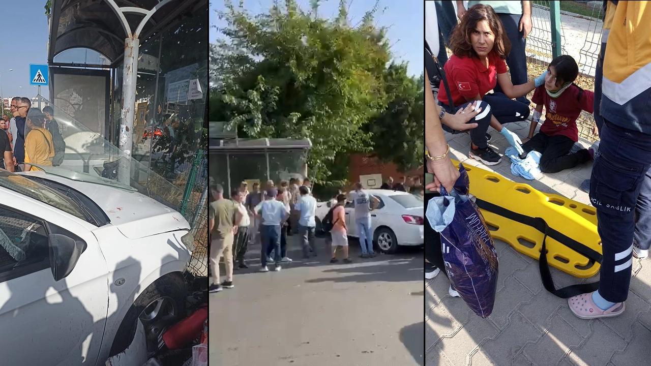 Otomobil okul çıkışı saatinde durağa daldı: 3 öğrenci yaralandı