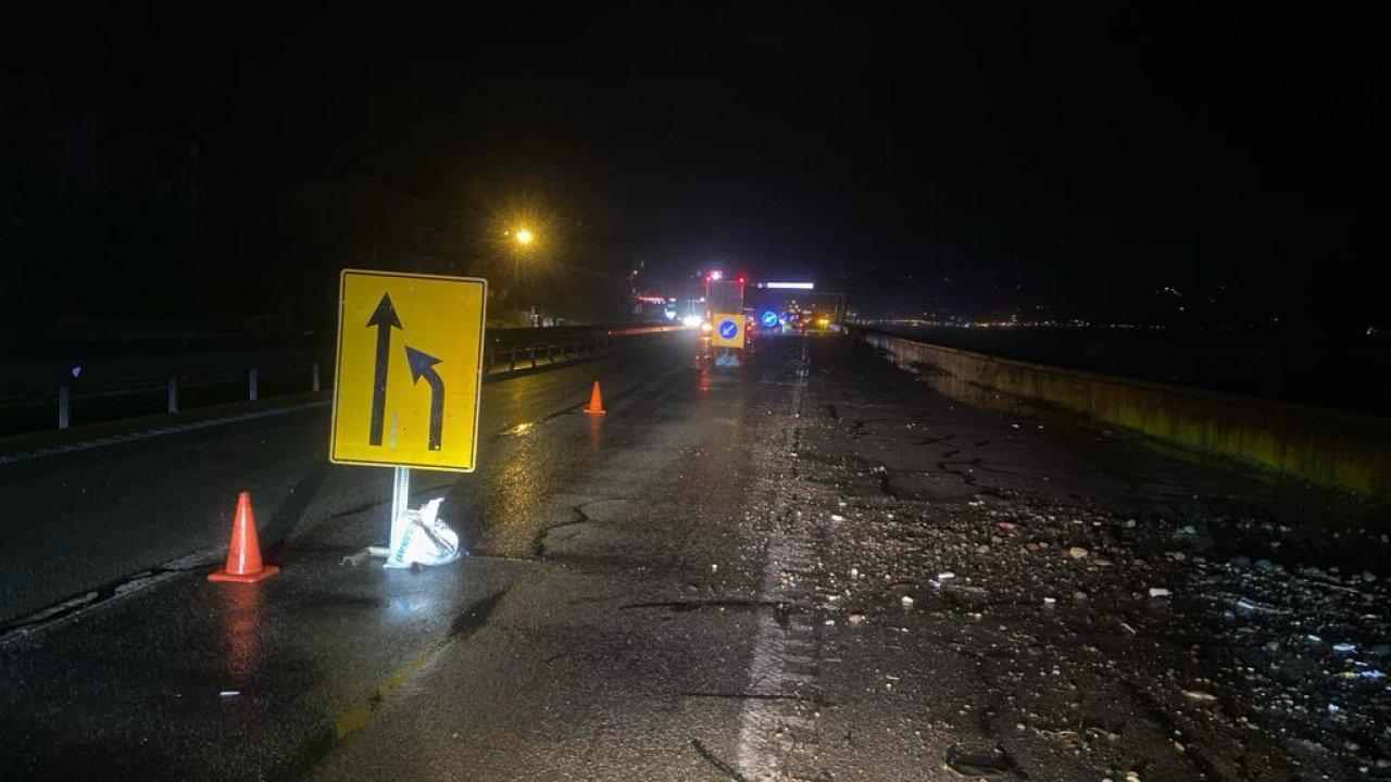 Giresun'da fırtına nedeniyle yol çöktü