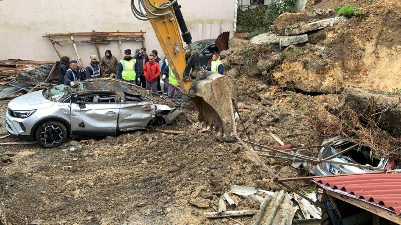 İstinat duvarının enzakı kaldırıldı: Araçlar hurdaya döndü