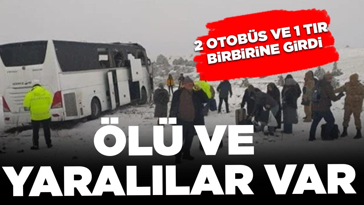 Kayganlaşan yolda feci kaza! 2 otobüs ve 1 TIR birbirine girdi: Ölü ve yaralılar var