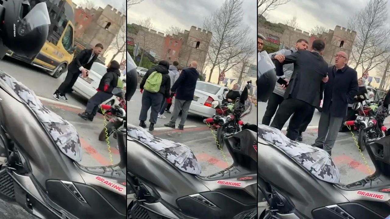 Trafikte motosikletliyle otomobil sürücüsü arasında kavga