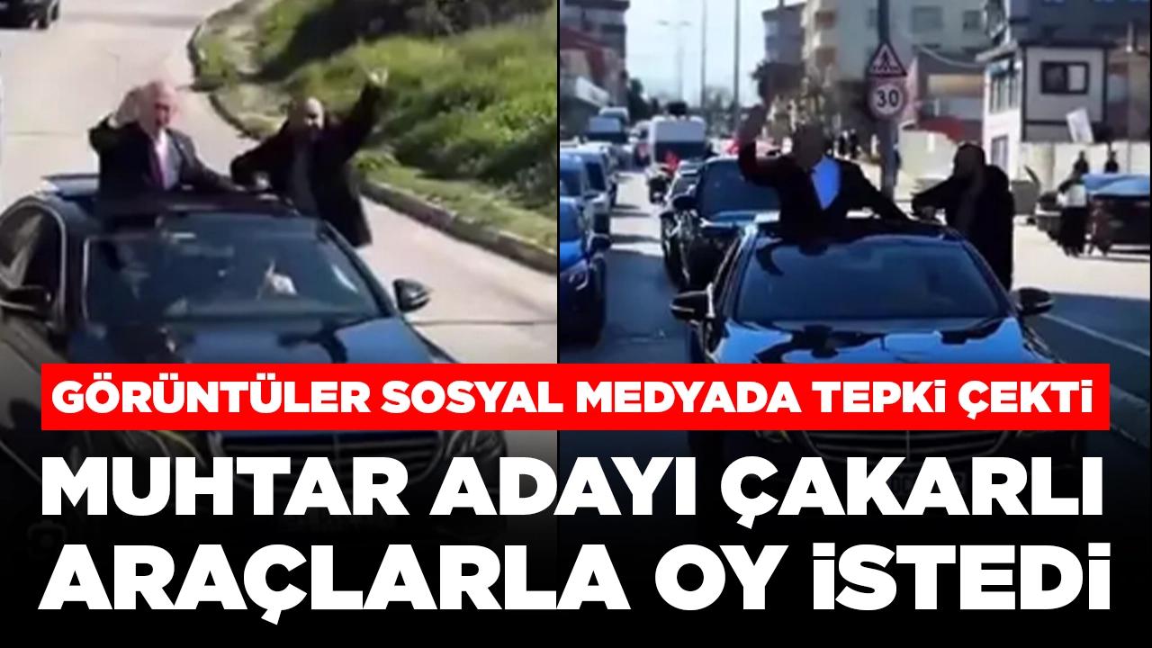 Tepki çeken görüntüler: Muhtar adayı çakarlı araçlarla oy istedi