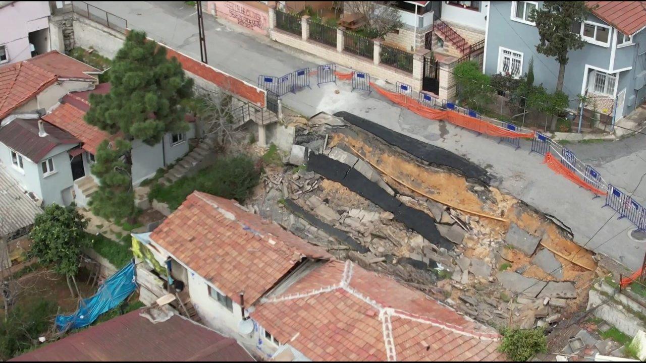 İstanbul'da korku dolu anlar: Gecekonduların üzerine yol çöktü