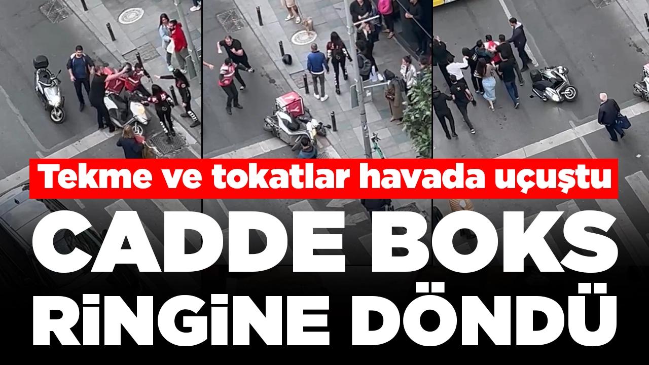 Nişantaşı boks ringine döndü: Motosiklet sürücüsü ile kurye tekme tokat birbirine girdi