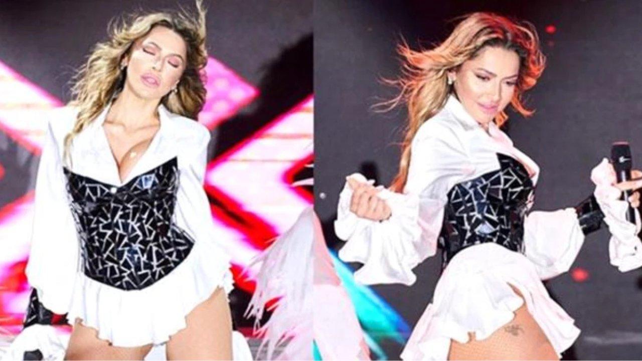 Hadise'den konserinde frikik ayarı!  Yakından çeken kameramana tepki gösterdi