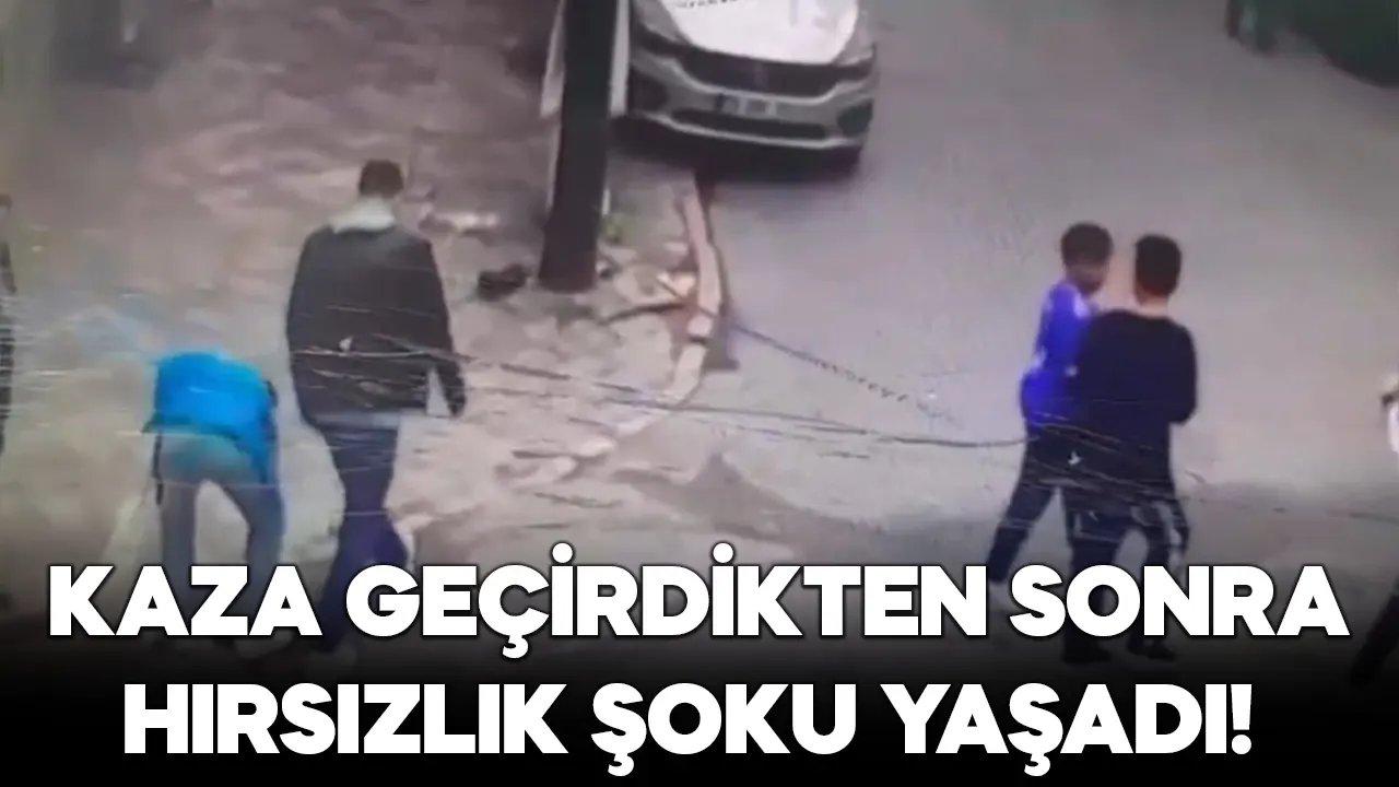 Motosikletli trafik kaza geçirdikten sonra hırsızlık şoku yaşadı!