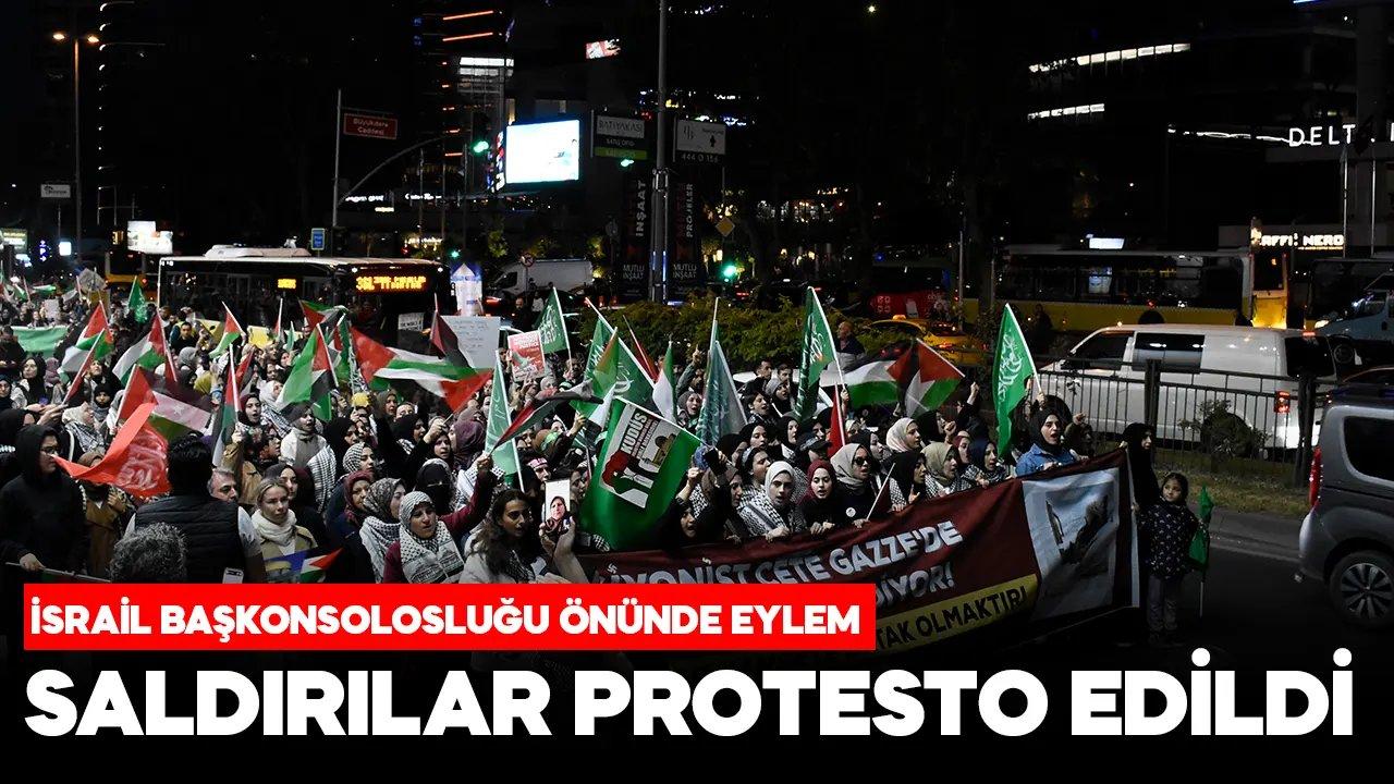 İsrail Başkonsolosluğu önünde saldırılara tepki: Yüzlerce kişi protesto etti