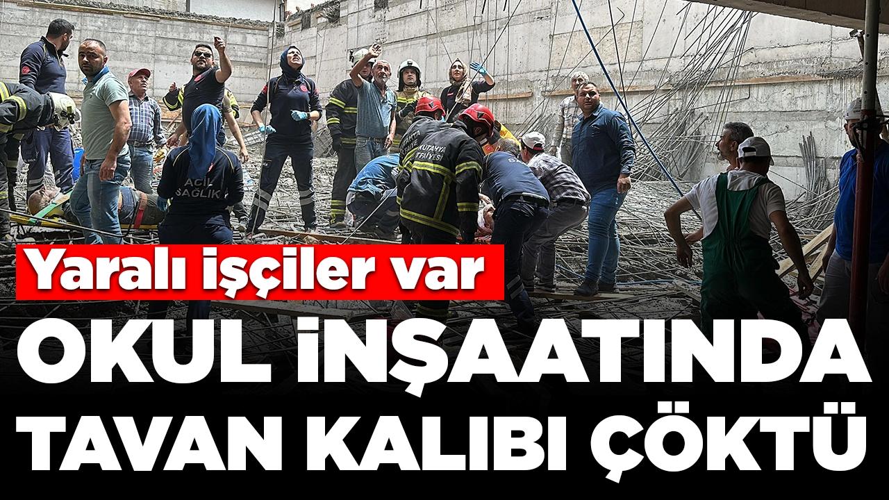 Okul inşaatında tavan kalıbı çöktü: Yaralı işçiler var