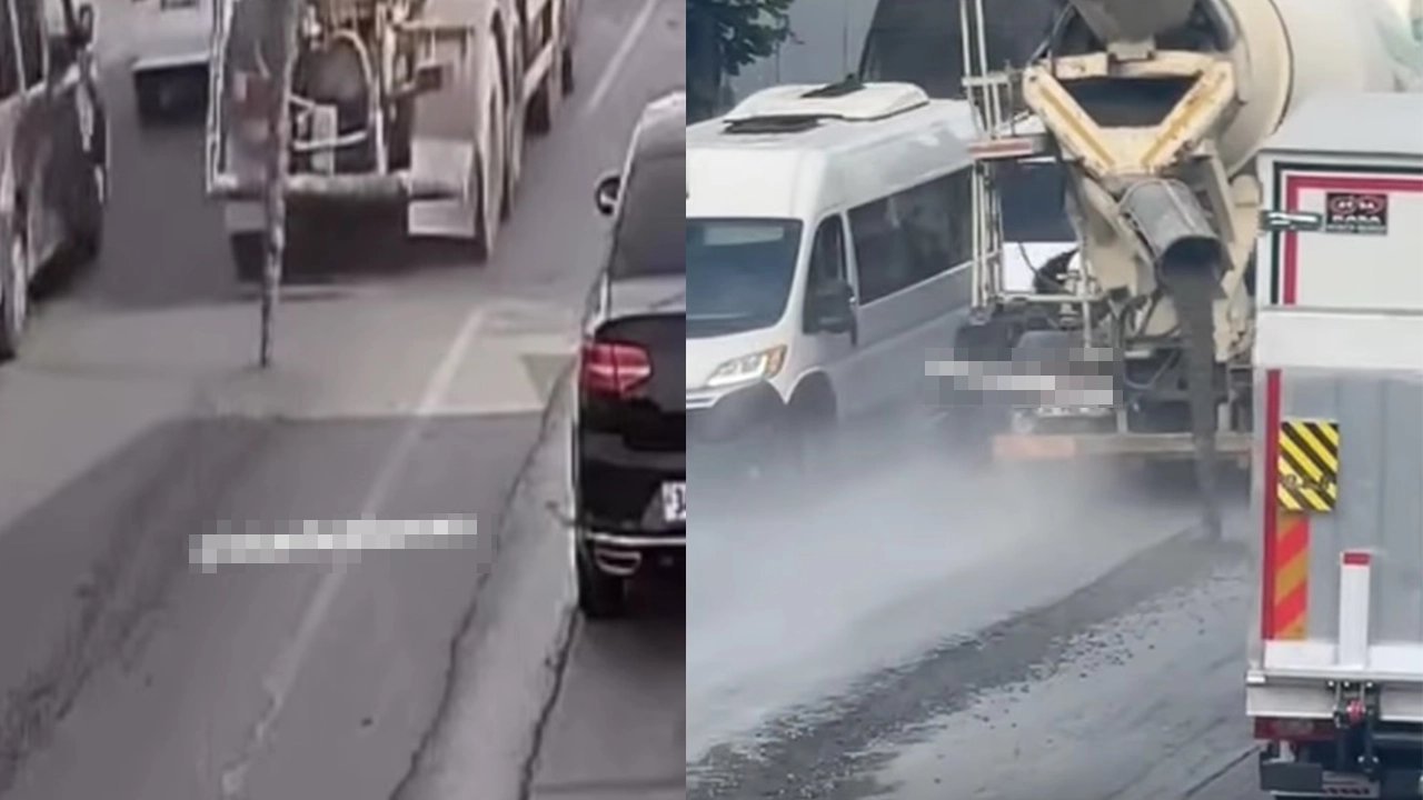 Esenyurt'ta akılalmaz olay! Beton mikseri harcı döke döke ilerledi