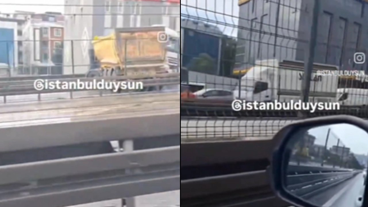 İstanbul'da kontrolden çıkan hafriyat kamyonu makasladı, yol trafiğe kapandı