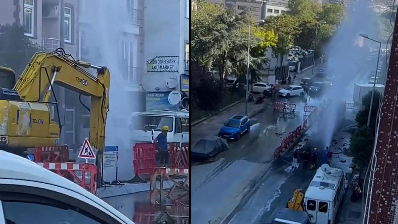 İstanbul'da kepçe isale borusunu patlattı: Tazyikli su metrelerce yukarı fışkırdı