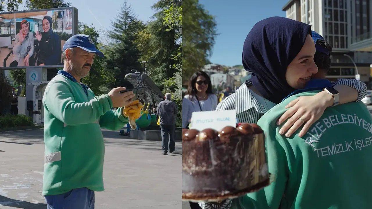 Temizlik personeline doğum gününde büyük sürpriz!