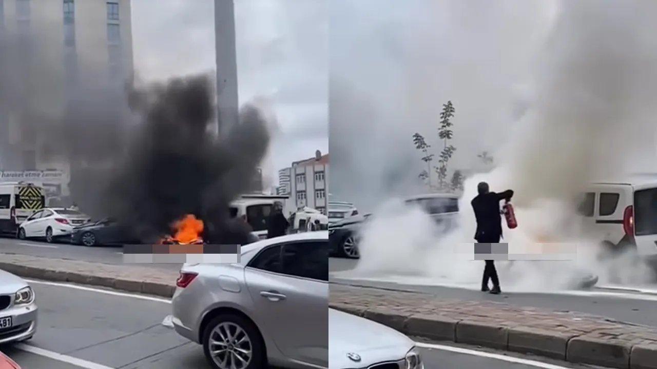 Bayrampaşa'da zincirleme kaza: Motosiklet alev alev yandı