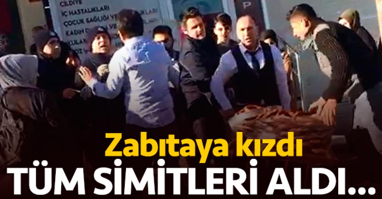 Zabıtaya kızdı tüm simitleri aldı