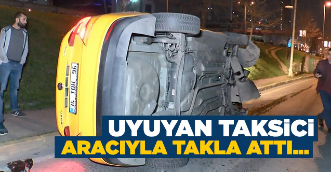 Esenyurt'ta uyuya kalan taksici aracıyla takla attı: 1 yaralı