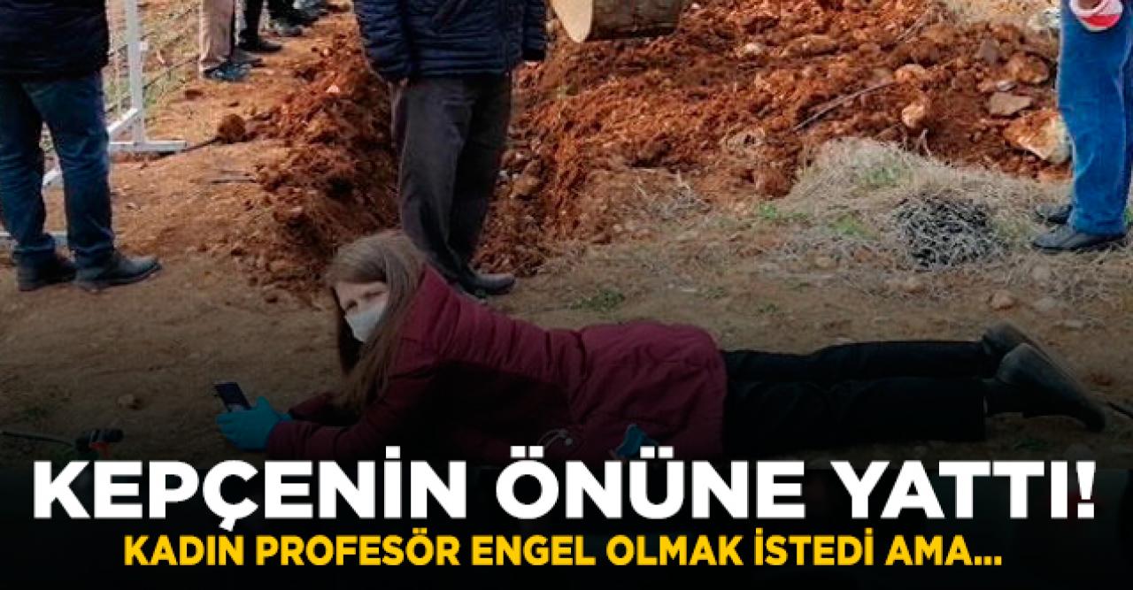 Kadın Profesör Fevziye Çelebi Toprak, kepçenin altına yattı!