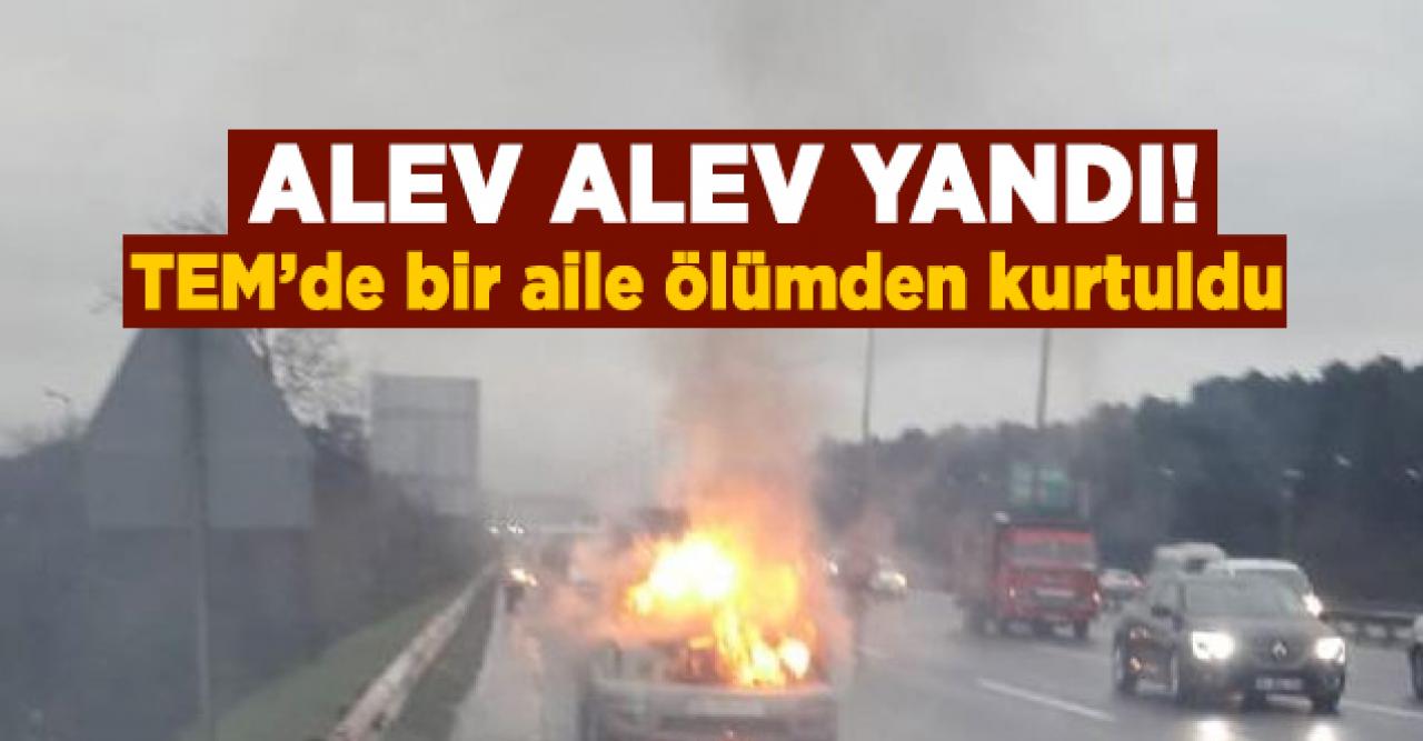 TEM'de otomobil alev alev yandı! Tuncay Yiğit ve ailesi ölümden döndü