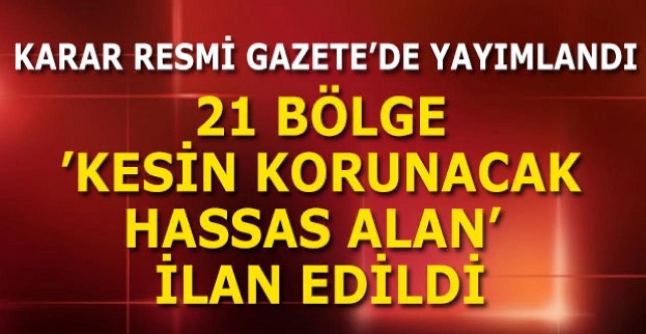 Resmi Gazete'de yayımlandı! 21 bölge 'kesin korunacak hassas alan' ilan edildi