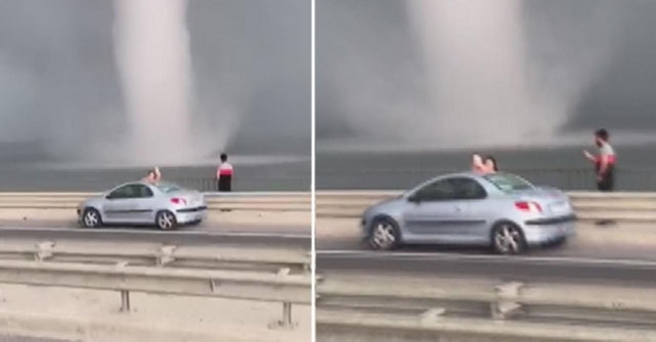 Büyükçekmece'de tehlikeye aldırmadan hortumda selfie çektirdiler