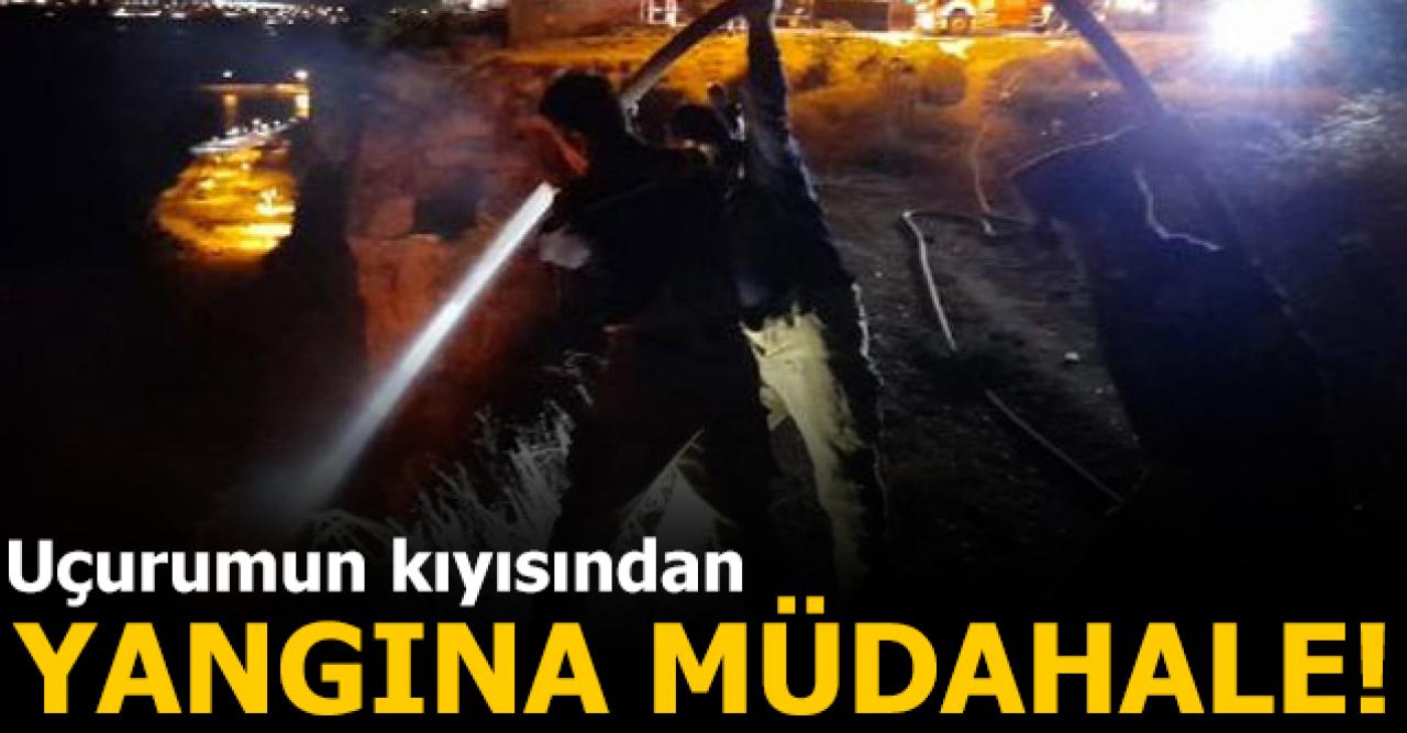 Silivri'de uçurumun kenarından yangına müdahale