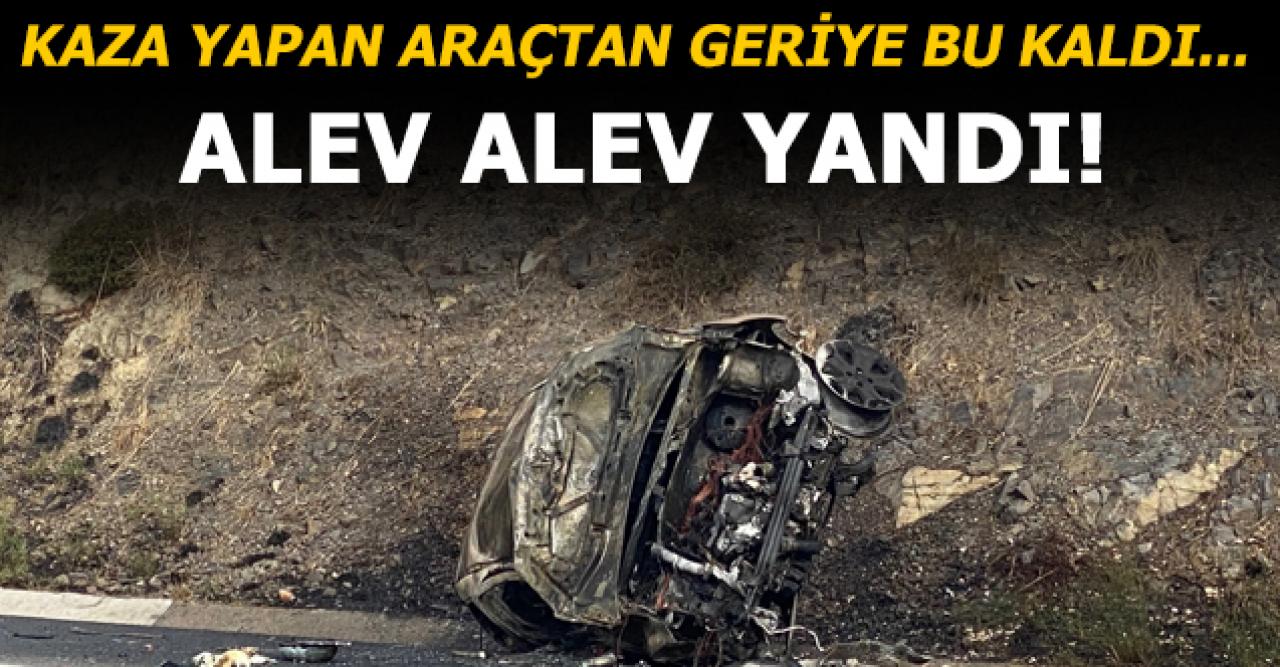 Ümraniye'de kaza yapan araç alev alev yandı!