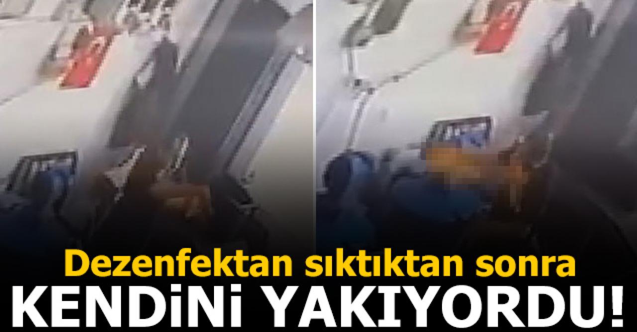 Ellerine dezenfektan döküp, atıkları yakmaya çalışınca alev alev yandı