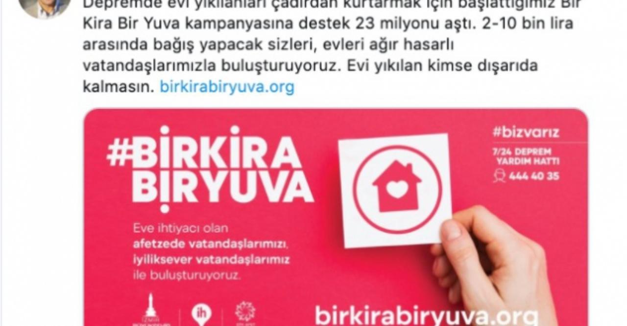 Bir Kira Bir Yuva kampanyasına destek 23 milyonu aştı