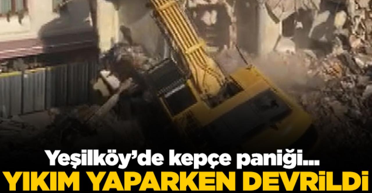 Yıkım yapan kepçe devrildi!