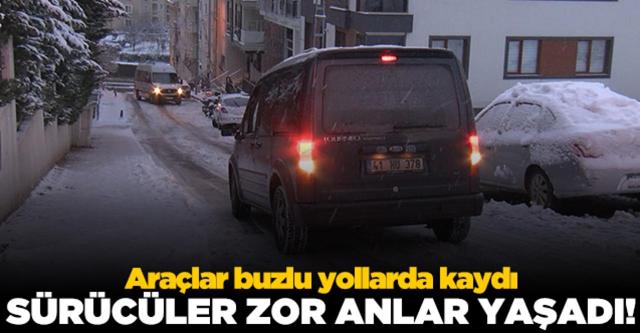 Ümraniye'de araçlar buzlu yollarda kaydı