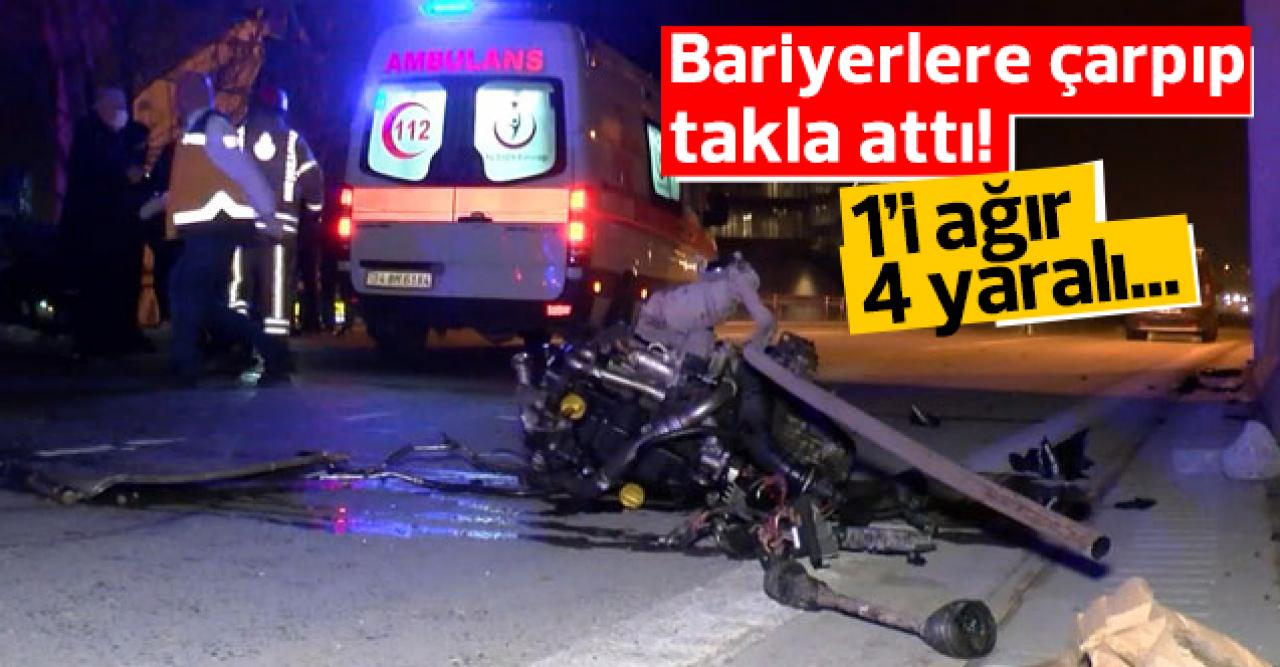 Pendik'te feci olay: Beton bariyerlere çarpıp takla attı: 4 yaralı