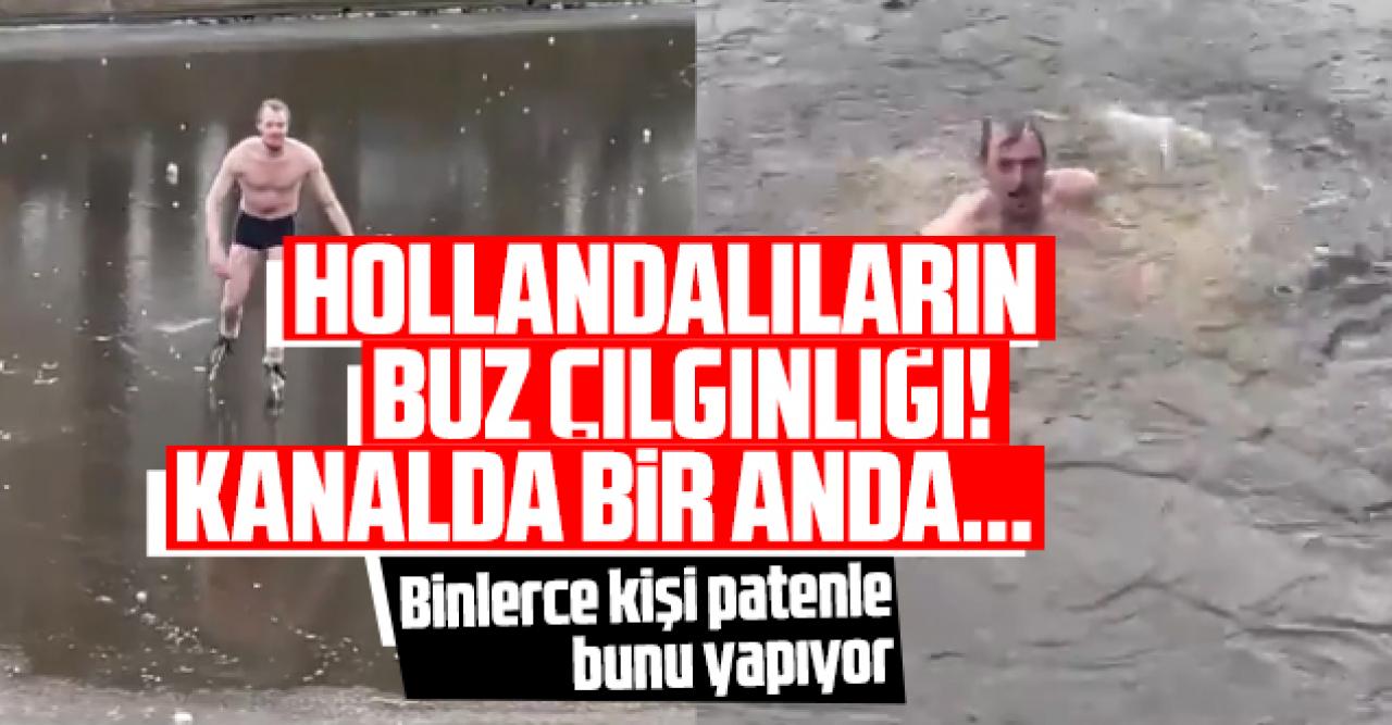 Kara kış Hollandalıları patenle kanala döktü! İç çamaşırı ile kaydı...