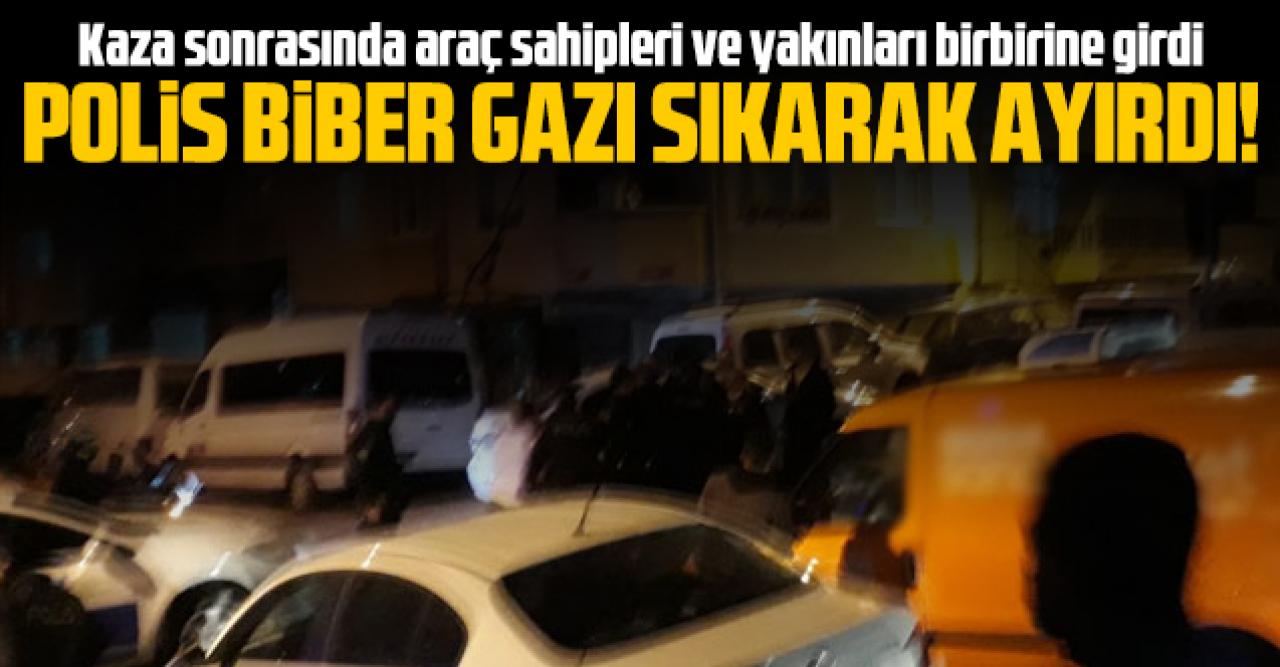 Polis kaza sonrası kavgayı biber gazı ile ayırdı