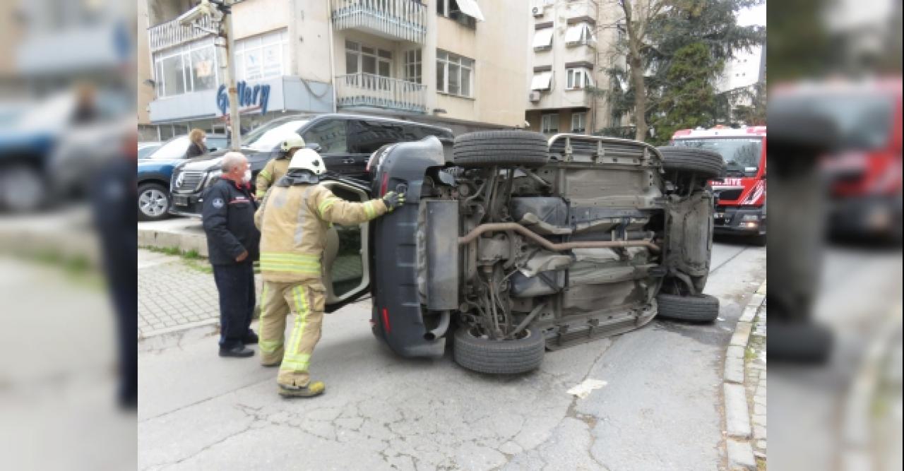 Bağdat Caddesi'nde lüks cip yan yattı… Şoka giren sürücünün o anları kamerada