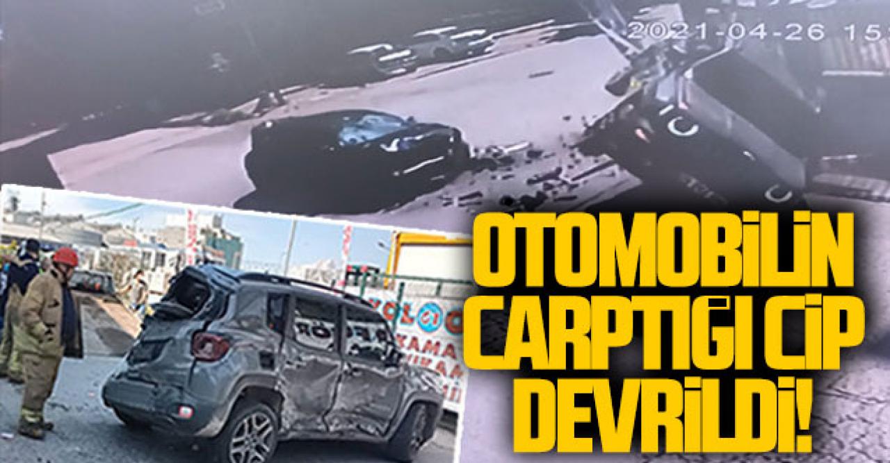 Büyükçekmece'de otomobilin çarptığı cip devrildi