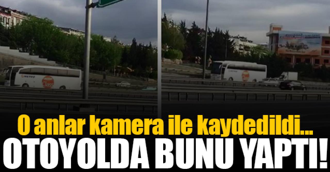 TEM Otoyolu'nda geri giden yolcu otobüsü kamerada