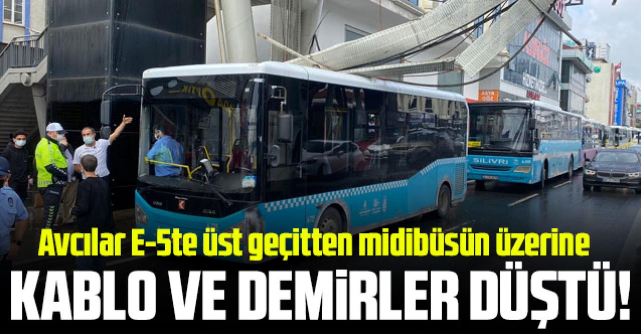 Avcılar'da midibüsün üzerine kablo ve demirler düştü