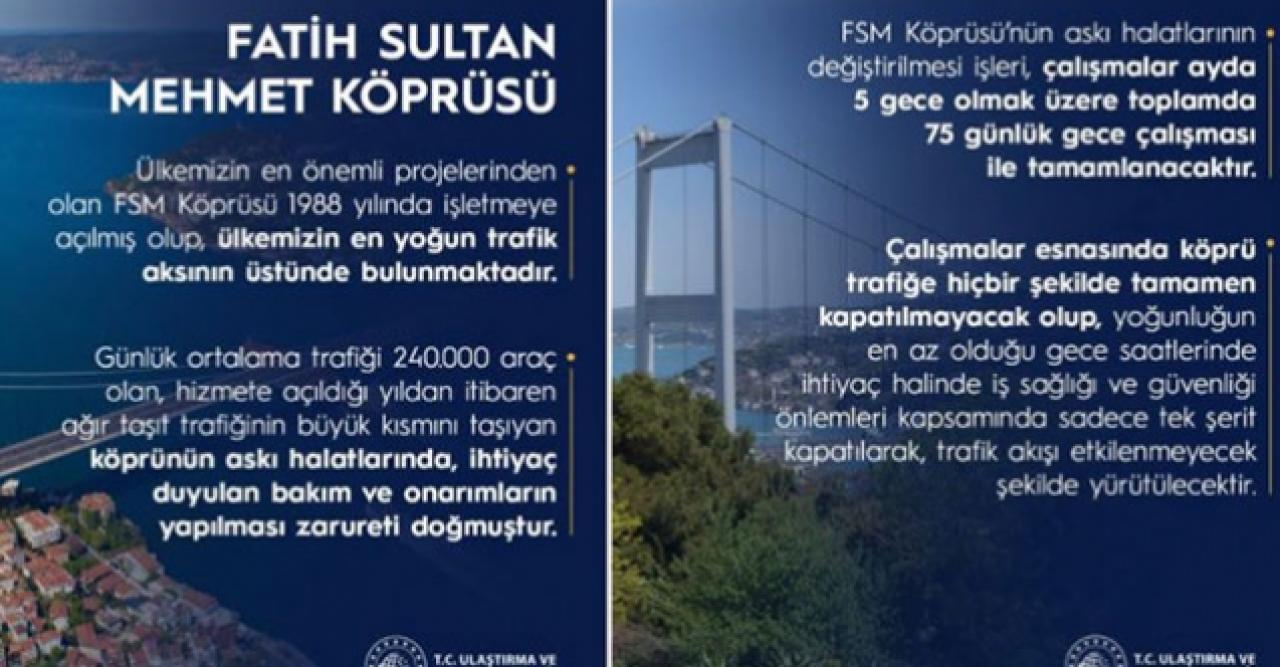 Ulaştırma ve Altyapı Bakanlığı’ndan FSM Köprüsü'nde yapılacak çalışmayla ilgili açıklama