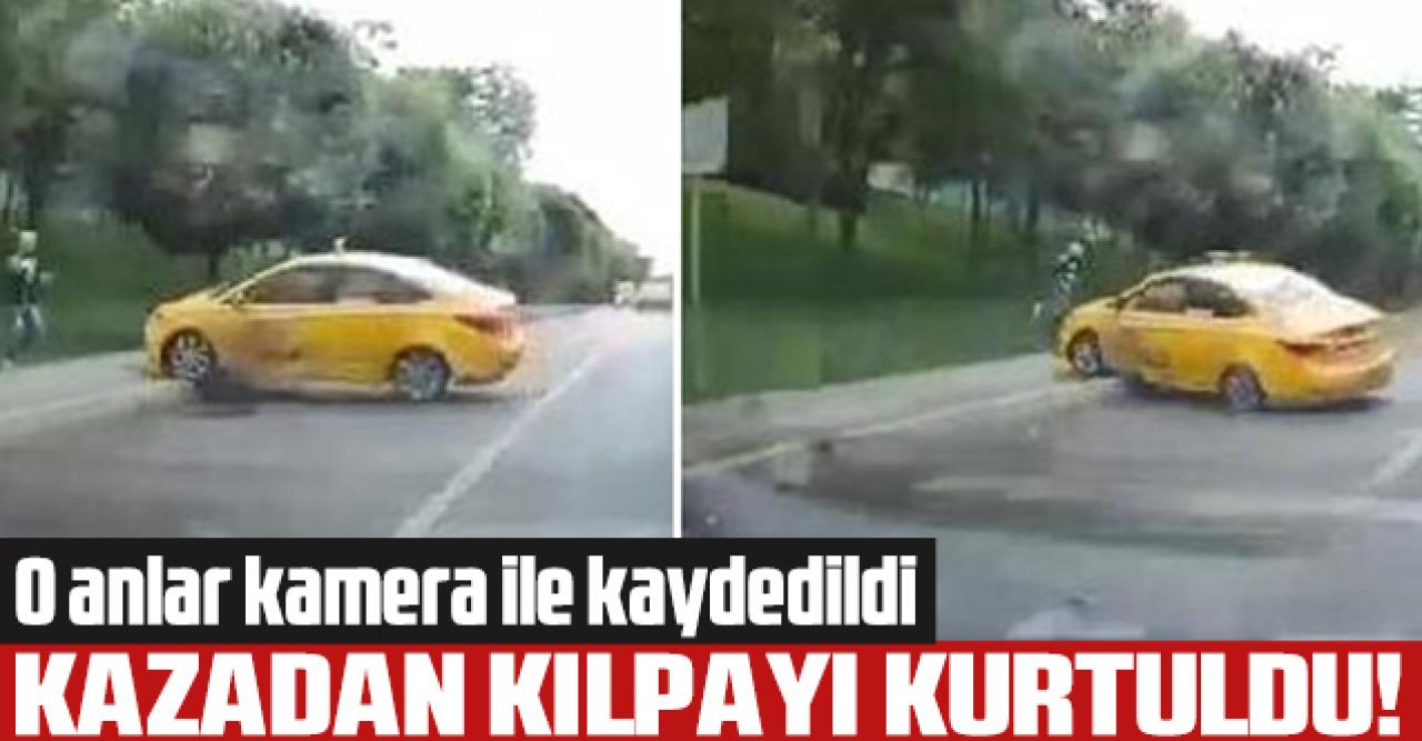 Ümraniye'de kaldırımdaki yayanın kıl payı kurtulduğu kaza anı araç kamerasında