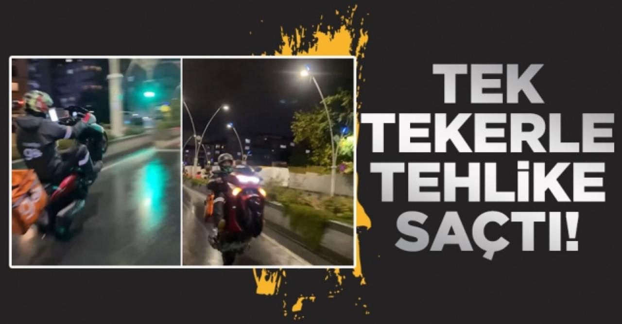 Tek tekerle kullandığı motorla tehlike saçtı