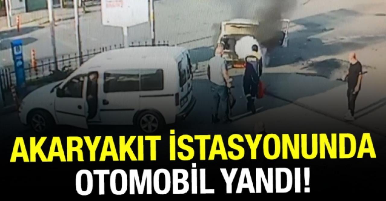 Akaryakıt istasyonunda yanan otomobili çalışanlar söndürdü