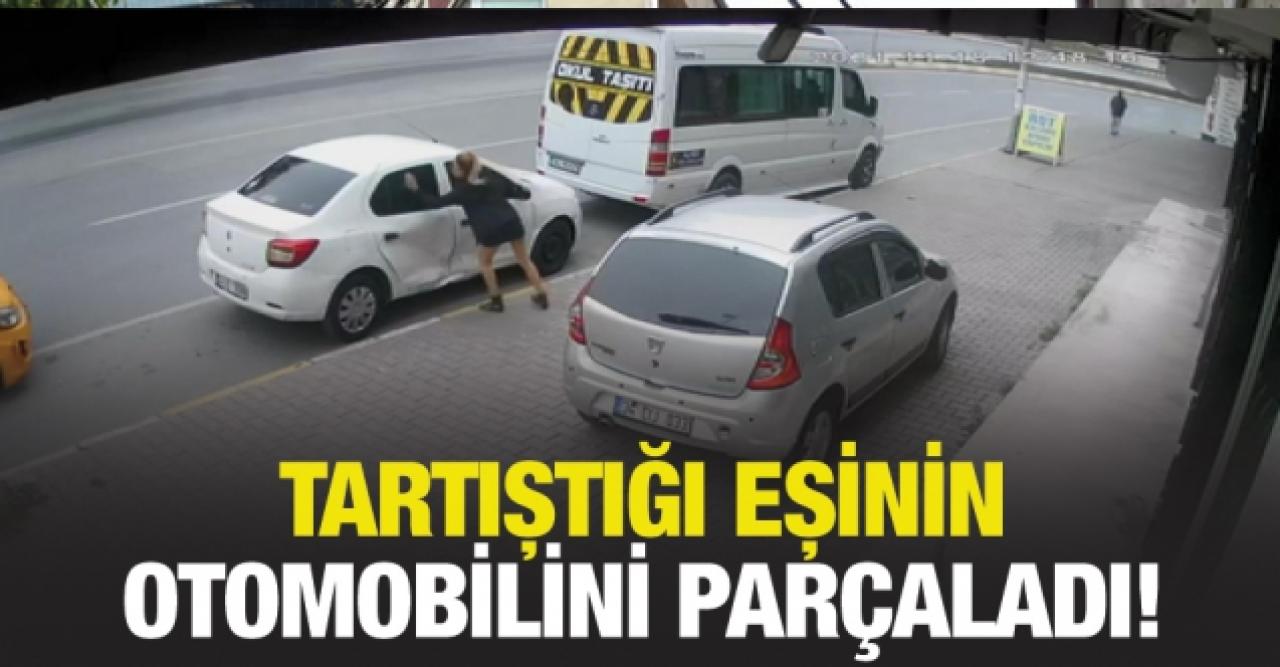 Esenyurt’ta tartıştığı eşinin otomobilini parçaladı