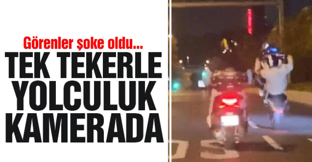 Şişli'de motosikletlinin tek teker üzerinde yolculuğu