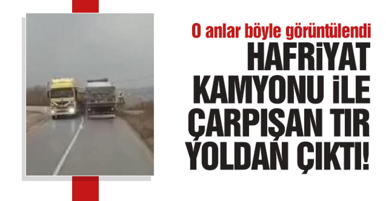 Çatalca'da hafriyat kamyonuyla çarpışan TIR yoldan böyle çıktı