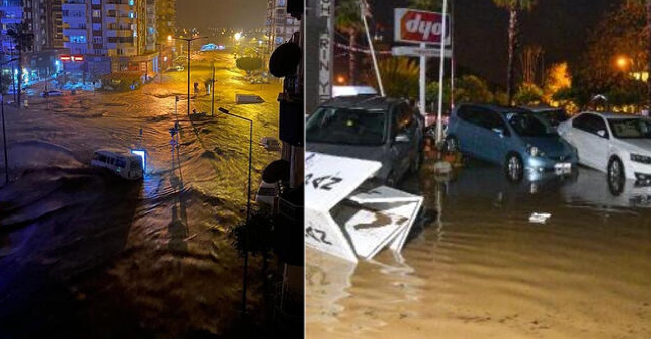 Antalya'da iki ilçede birden sel felaketi! Arabalar sürüklendi, seralar, evler ve dükkanları su bastı