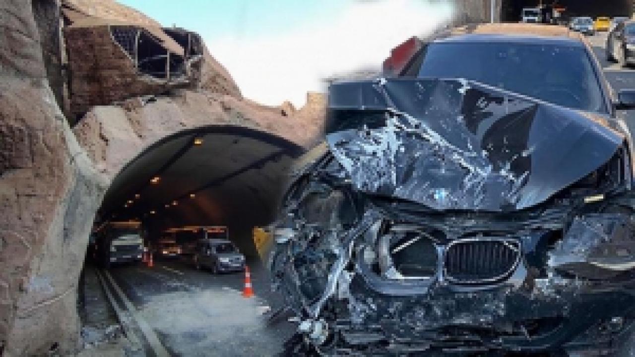 Tünel çıkışında otomobilin üzerine beton parçası düştü