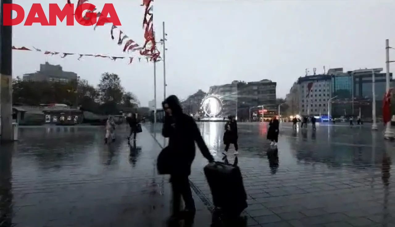 Taksim’de Sağanak Yağış Etkili Oldu: Lodos Zor Anlar Yaşattı